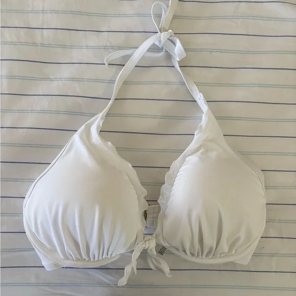New Victoria’s Secret White Capri Ruffle Halter Bikini Swim Top Size 36DD - Picture 13 of 14